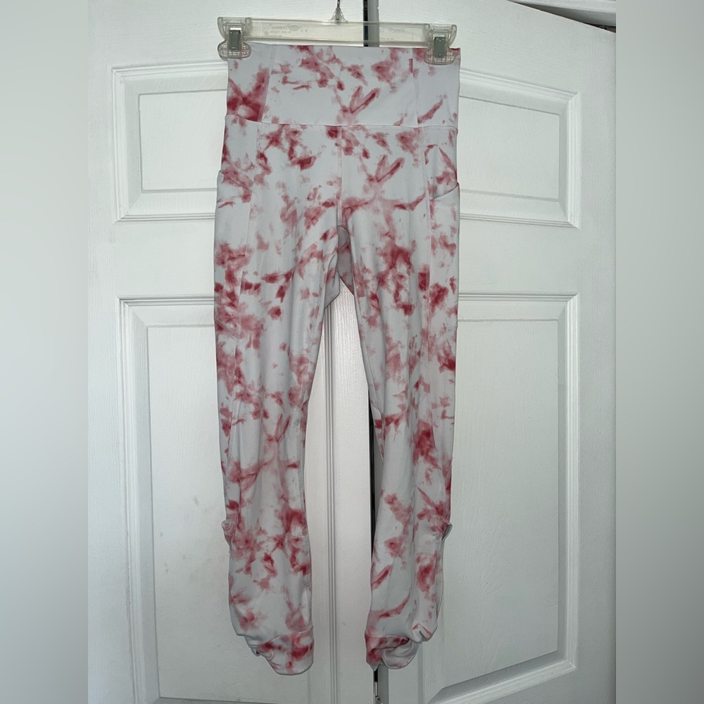Fabletics Pink and White Tie-Dye Leggings